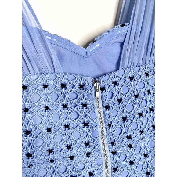 Self-Portrait Dove Blue Lace Spiral Paneled Zip-Up Mini Dress Spring Summer 0 - Picture 6 of 12